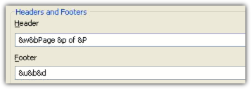 Internet Explorer 6 Page Setup - Default Headers and Footers