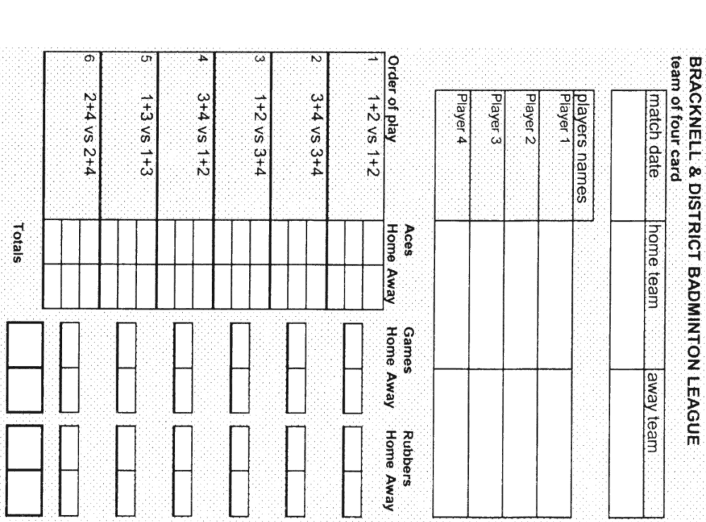 Team Of Four Scoresheet